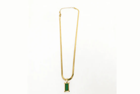 Anti-Tarnish Gold Emerald Green Stone Necklace