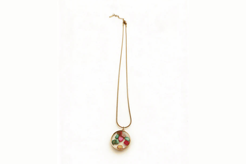 Anti-Tarnish Gold Multi-Colored Resin Stone Necklace