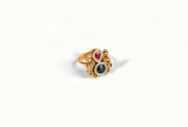 Antique Gold & Polki Peacock Dual-Tone Ring