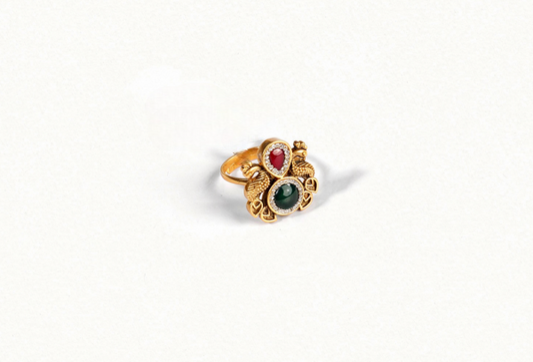 Antique Gold & Polki Peacock Dual-Tone Ring