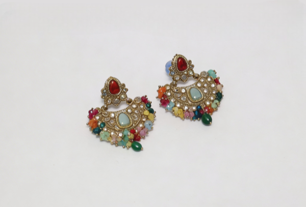 Antique Gold Multi-Color Chandbali Earrings