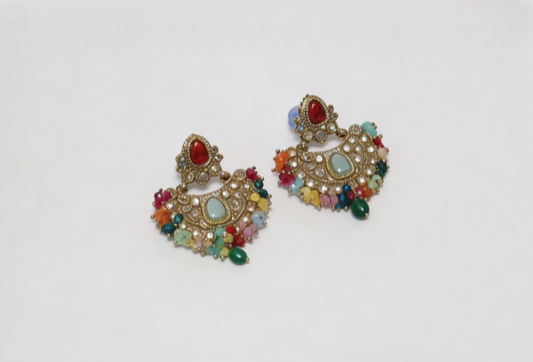 Antique Gold Multi-Color Chandbali Earrings