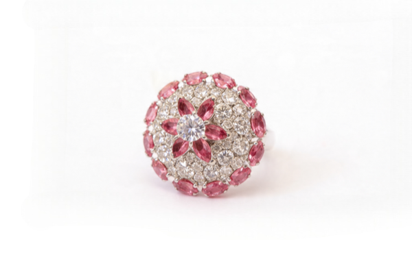 Silver Rose Quartz Blossom Dome Ring