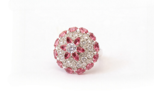 Silver Rose Quartz Blossom Dome Ring