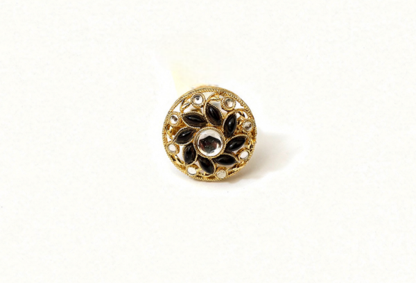 Antique Gold & Onyx Black Floral Medallion Ring