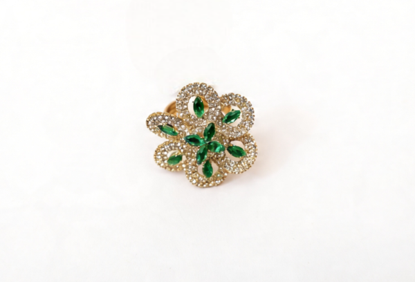 Golden Emerald Bloom Crystal Statement Ring