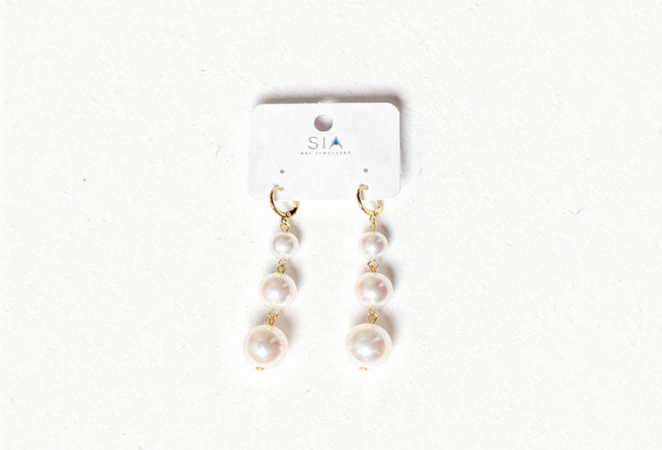 Anti-Tarnish Gold Triple Pearl Drop Earrings