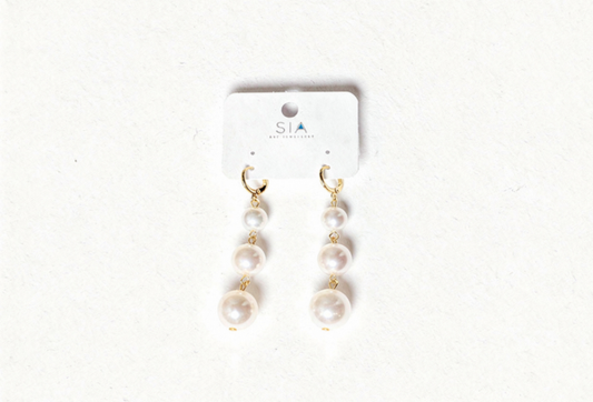 Anti-Tarnish Gold Triple Pearl Drop Earrings