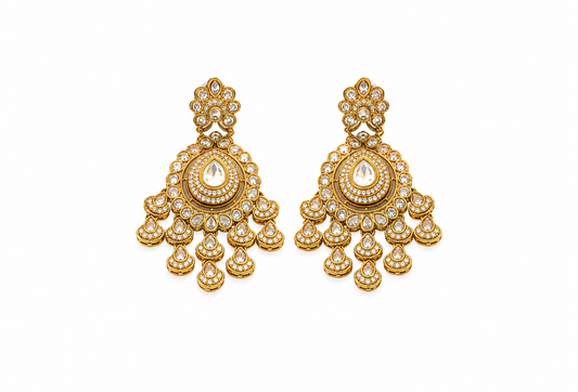 Antique Gold & Champagne Polki Chandelier Drop Earrings