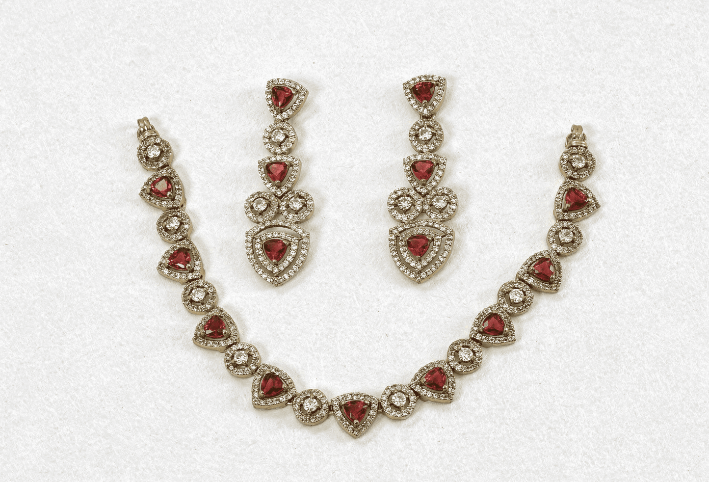 Antique Gold Jewelry Set with Red Ruby Crystals