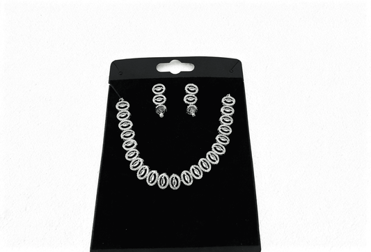 Shiny Silver Crystal Oval Jewelry Set