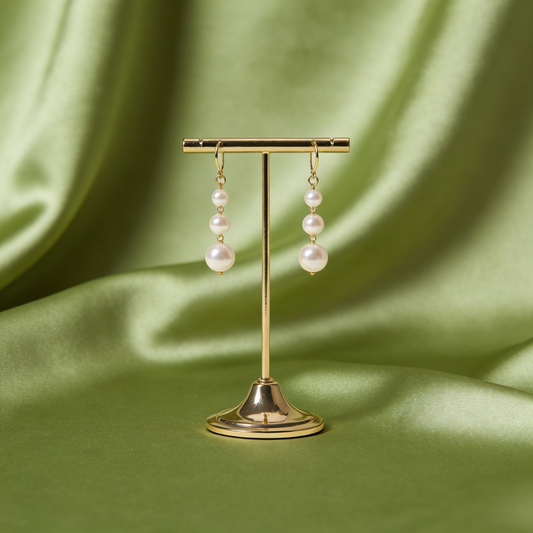 Anti-Tarnish Gold Triple Pearl Drop Earrings