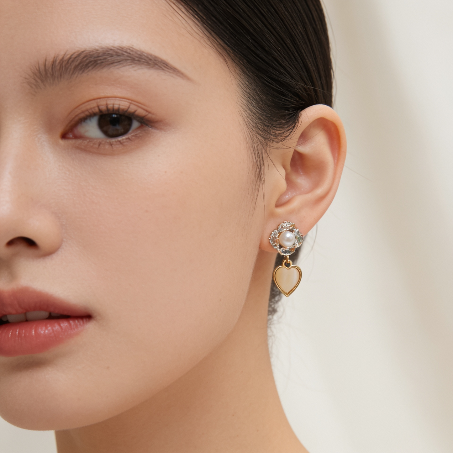 Anti Tarnish Pearl Heart Earring