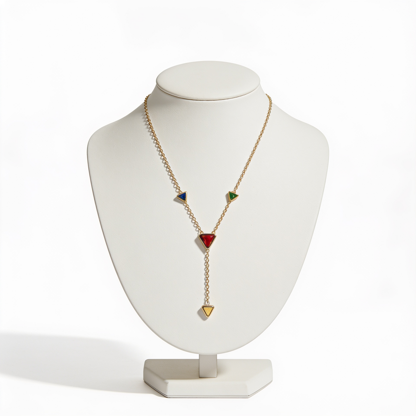 Anti-Tarnish Gold Multi-Colored Triangle Necklace