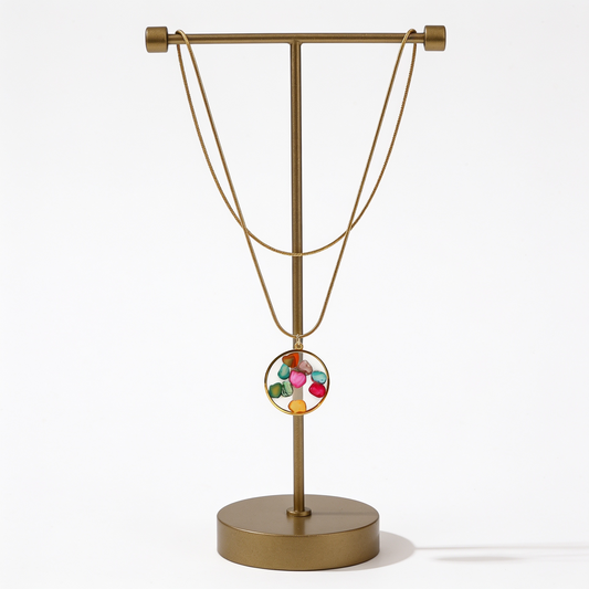 Anti-Tarnish Gold Multi-Colored Resin Stone Necklace
