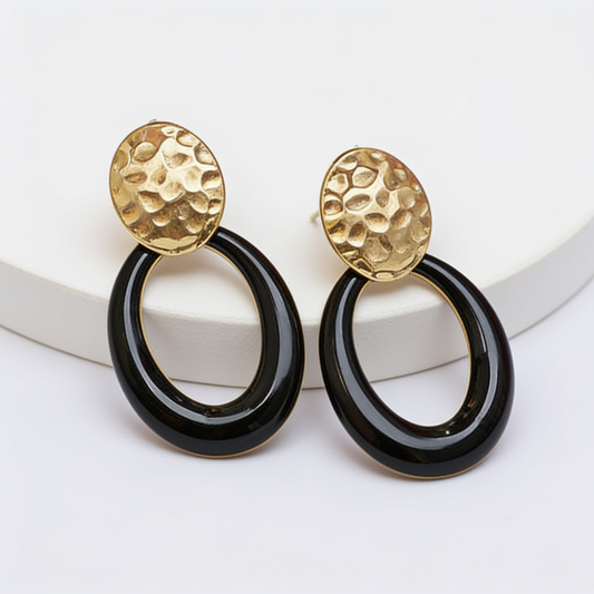Anti Tarnish Textured Oval Dangle style Earring