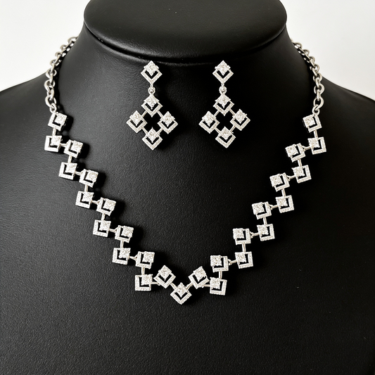 Shiny Silver Square Diamond Jewelry Set