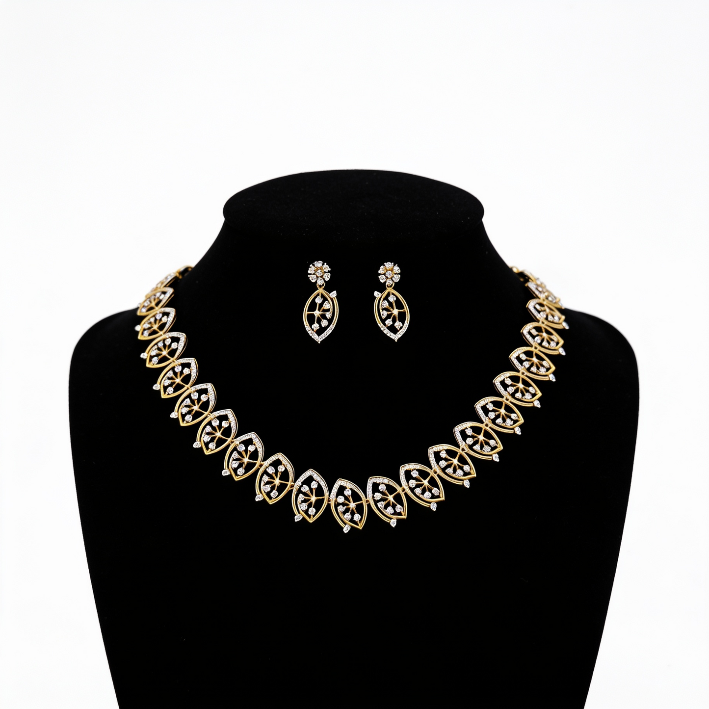 Gold and Diamond Leaf Style Jewelry Set