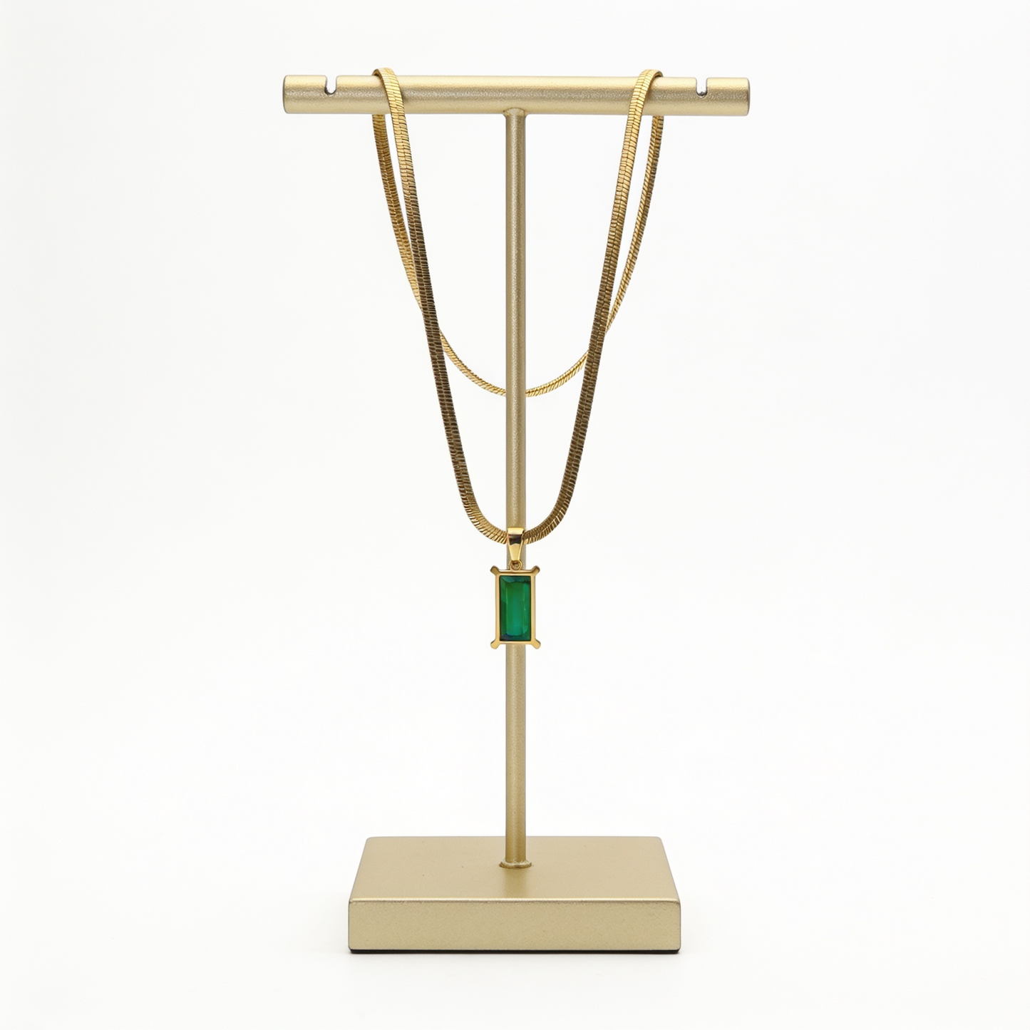 Anti-Tarnish Gold Emerald Green Stone Necklace