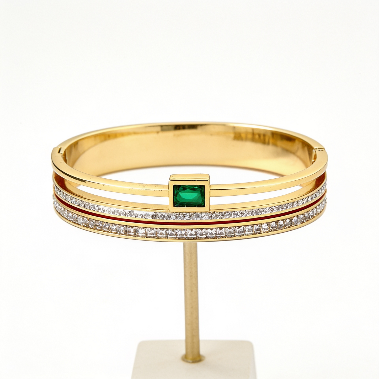 Anti-Tarnish Gold Bangle with Emerald Green Crystal