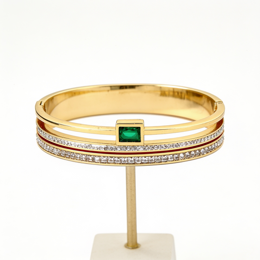 Anti-Tarnish Gold Bangle with Emerald Green Crystal