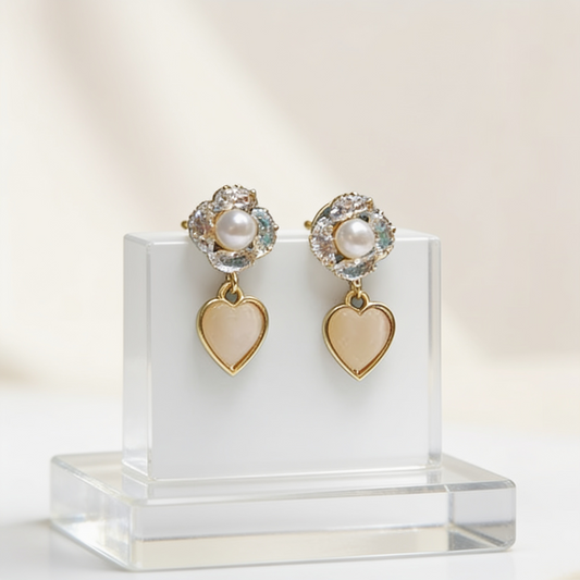 Anti Tarnish Pearl Heart Earring