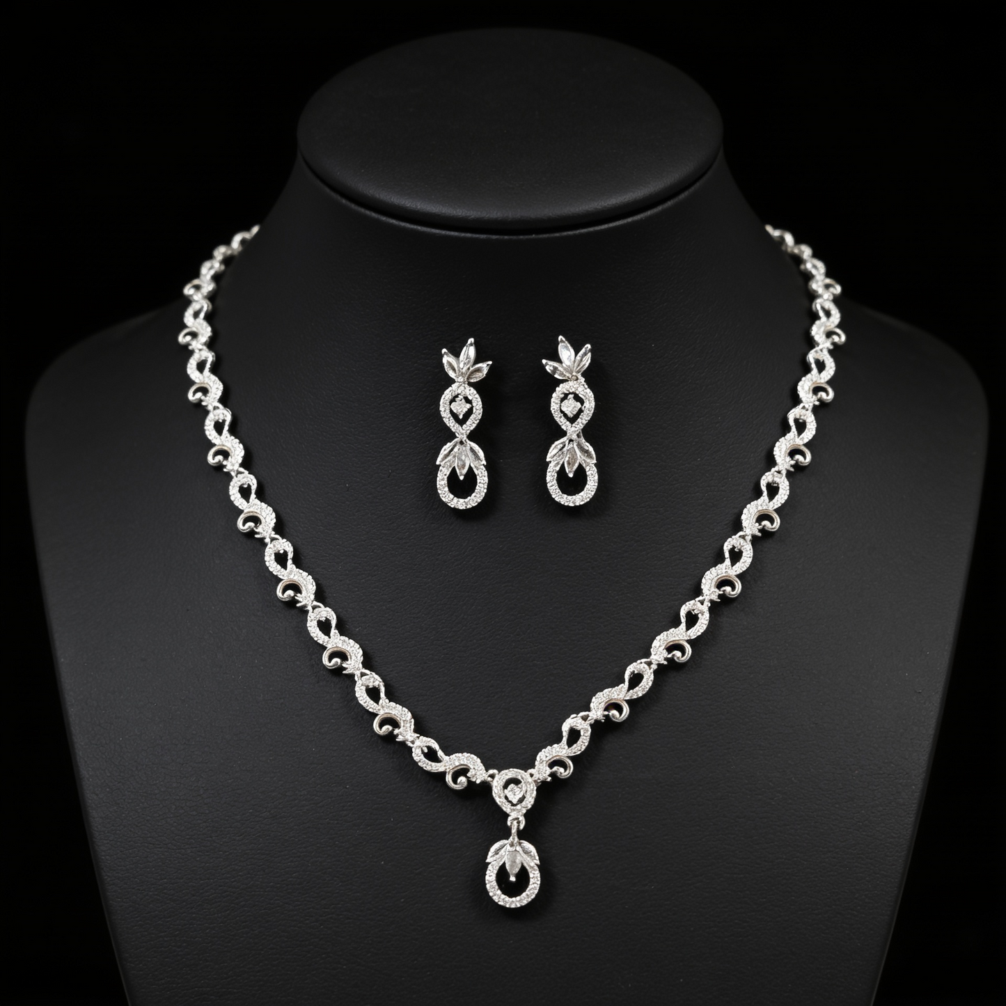 Shiny Silver Crystal Ribbon Jewelry Set