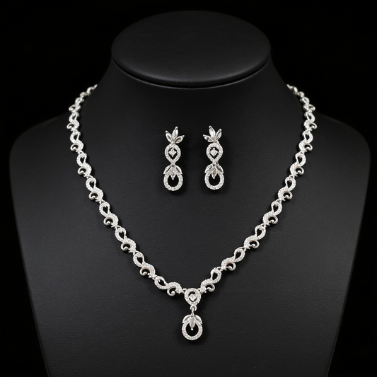 Shiny Silver Crystal Ribbon Jewelry Set