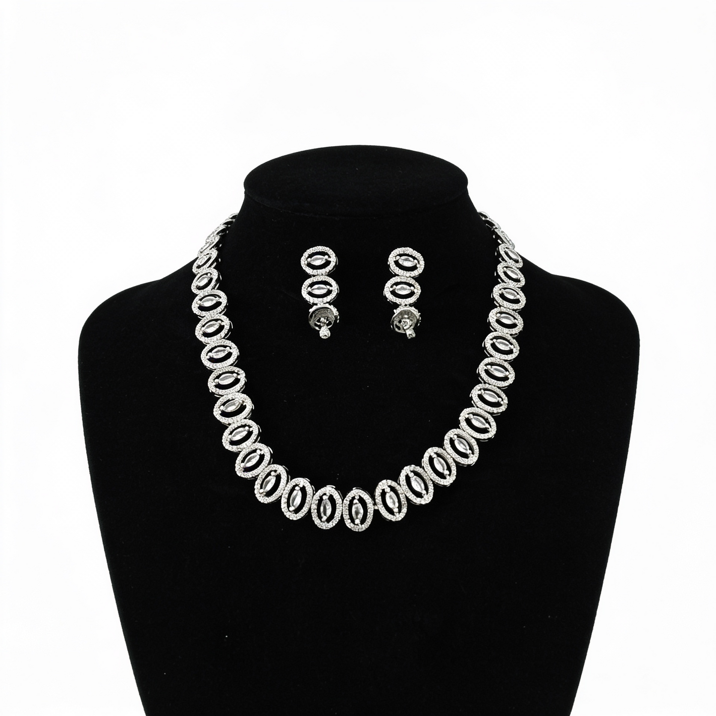 Shiny Silver Crystal Oval Jewelry Set