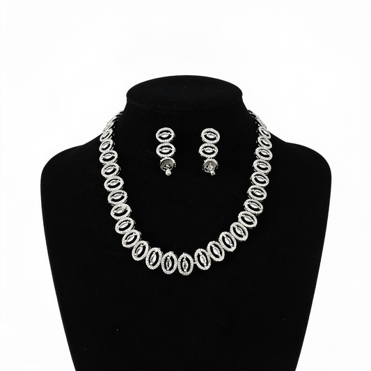 Shiny Silver Crystal Oval Jewelry Set