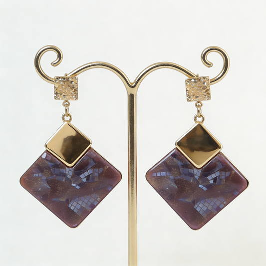 Anti-Tarnish Gold & Midnight Mosaic Statement Earrings
