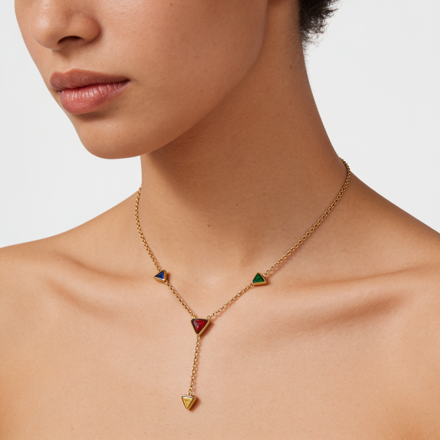 Anti-Tarnish Gold Multi-Colored Triangle Necklace
