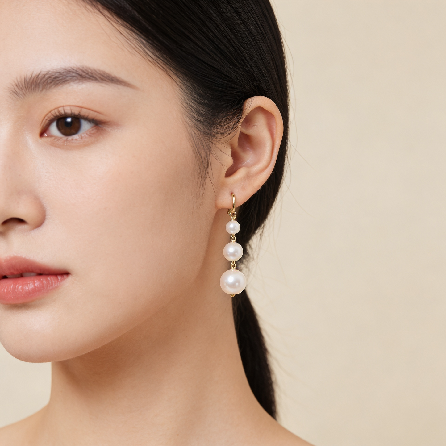 Anti-Tarnish Gold Triple Pearl Drop Earrings