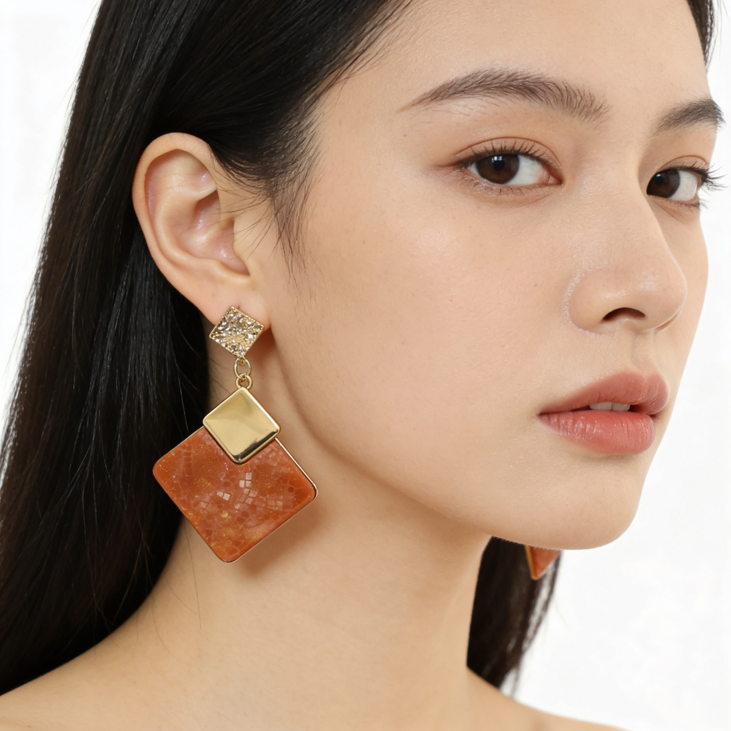 Anti-Tarnish Gold & Amber Mosaic Statement Earrings