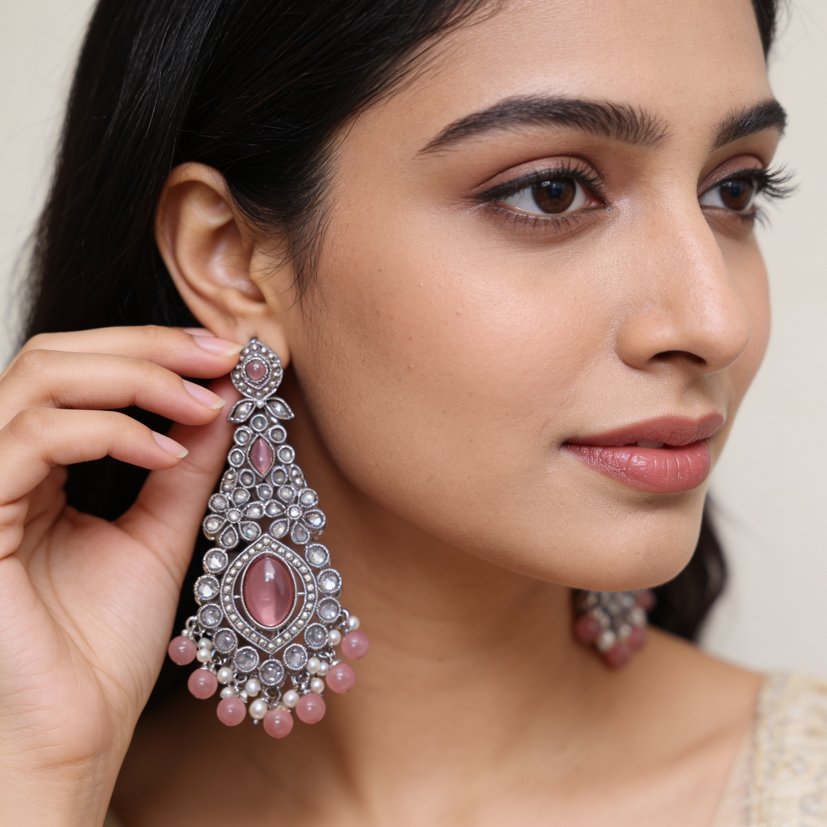 Silver-Plated Pastel pink Chandelier Dangles
