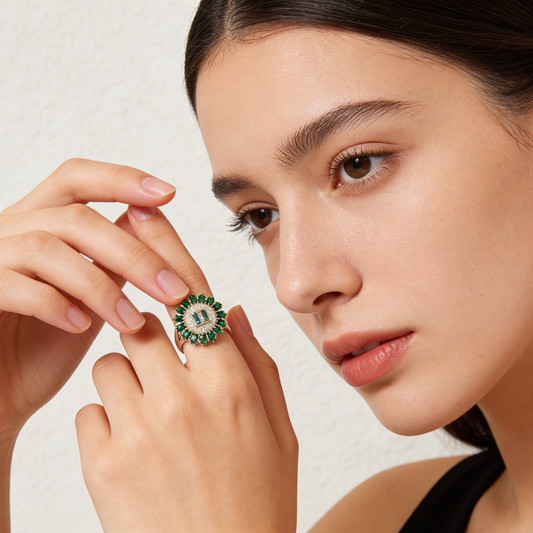 Emerald Green & Gold Radial Sunflower Ring