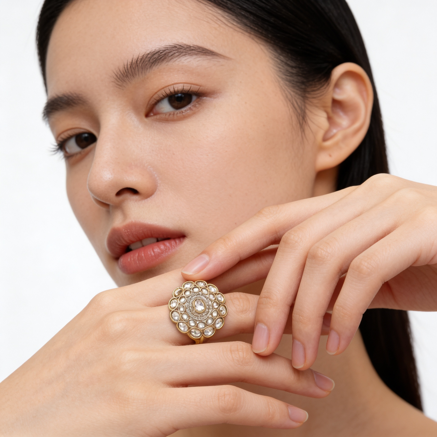 Antique Gold & Polki Champagne Medallion Ring